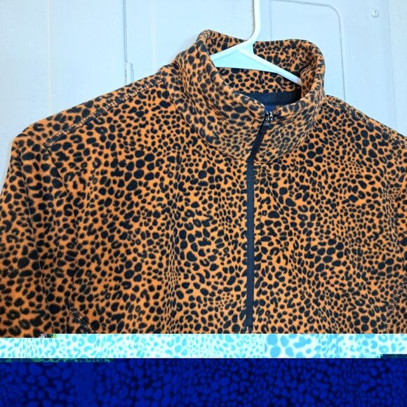 Land's End Women Cheetah Print Pullover 1/4 Zip Front Fleece Sweater M - Picture 6 of 11